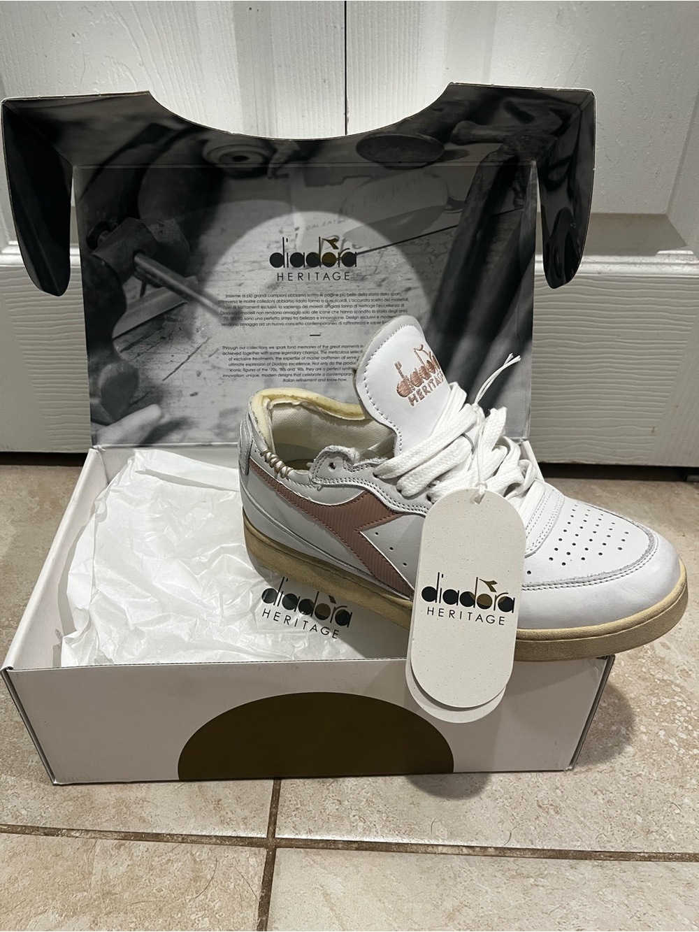 Diadora Heritage White & Tan Low-Top Sneaker